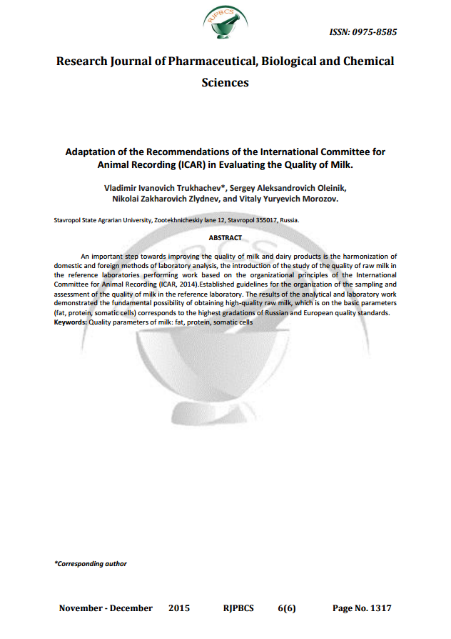 Adaptation of the Recommendations of the International Committee for Animal Recording (ICAR) in Evaluating the Quality of Milk